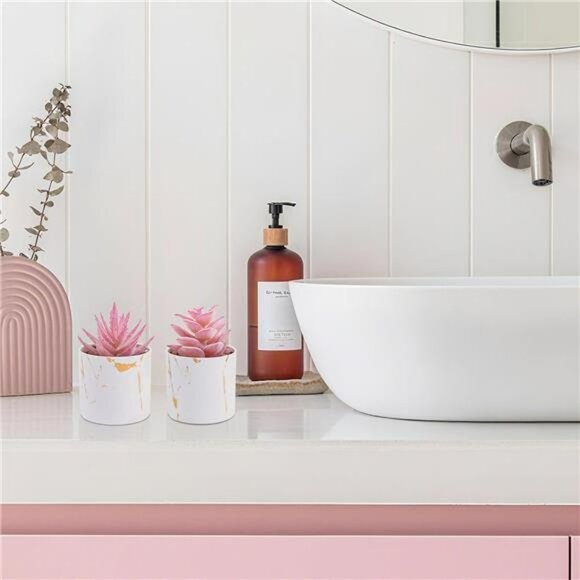 Set of 2 Mini Fake Succulent Plants Pink Desk Decor Small Artificial Potted Plan - Picture 5 of 7